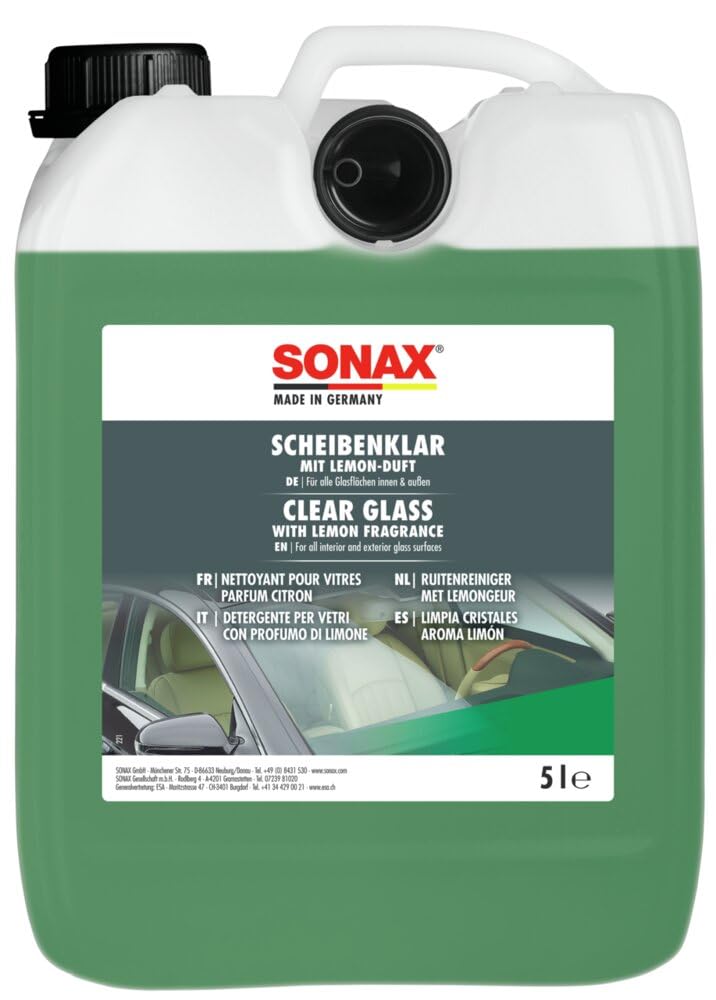 SONAX ScheibenKlar (5 Liter) zum Entfernen von Silikon-, Öl- und Insektenverschmutzungen von Fahrzeugscheiben und Scheinwerfern, Art-Nr 03385050