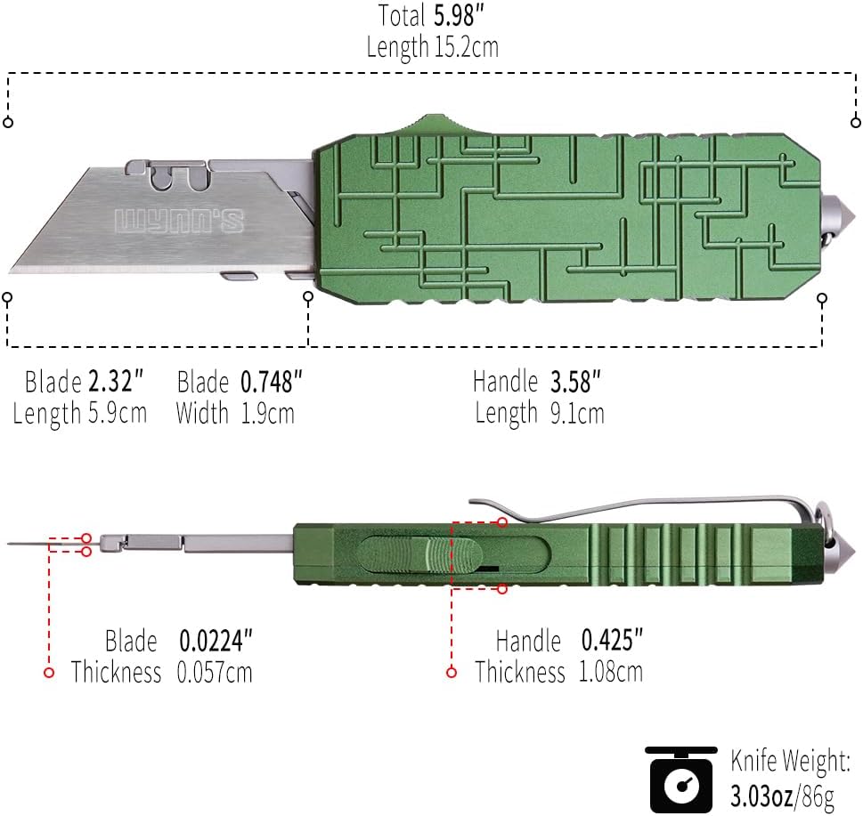 Aluminum Alloy Utility Knife with Clip, Box Cutter 10PCS Blades Replacement, Pocket Knife For Outdoor