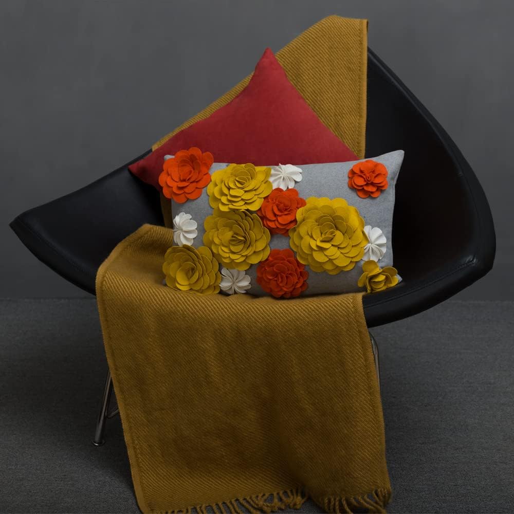 KINGROSE Handmade 3D Flower Decorative Throw Pillow Cover Stereo Floral Cushion Cover Rectangle Pillow Case for Sofa Home Bed Living Room Decor 12 X 20 Inches Orange Yellow