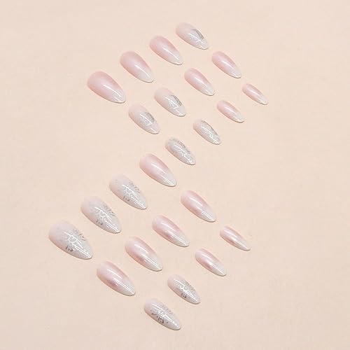 Miniatura 4 de Aurora - Uñas postizas a presión degradadas, uñas postizas largas de almendra, diseño de sol y luna brillante, uñas artificiales reutilizables de