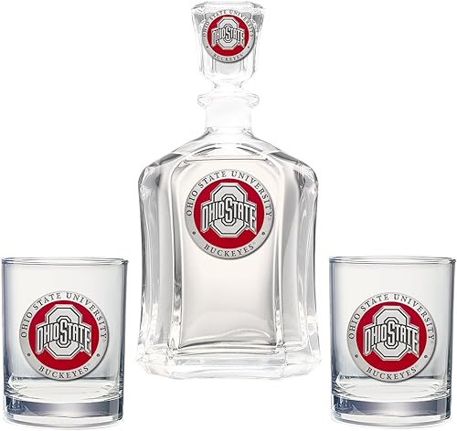 Miniatura 1 de Ohio State - Juego de decantador con 2 vasos combinados, vertedor de 24 onzas con 2 vasos dobles antiguos, vidrio de peltre elaborado por expertos