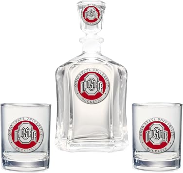 Ohio State Decanter with 2 Glasses Combination Set | 24 OZ Pourer with 2 Double Old-Fashioned Glasses | Expertly Crafted Pewter Glass by Heritage Pewter