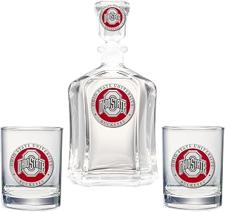 Ohio State Decanter with 2 Glasses Combination Set | 24 OZ Pourer with 2 Double Old-Fashioned Glasses | Expertly Crafted Pewter Glass by Heritage Pewter