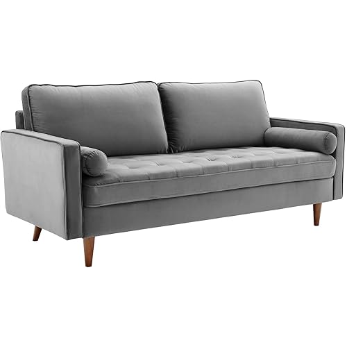 Modway Valour Sofa Performance Velvet Upholstered Tufted, Gray