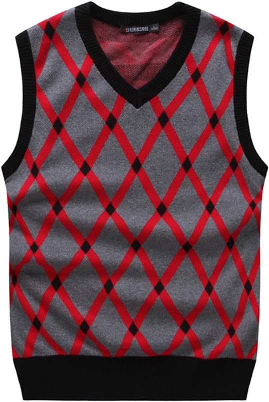 Mens Cashmere Touch Argyle V-neck Button Cardigan Sleevless Sweater Vest