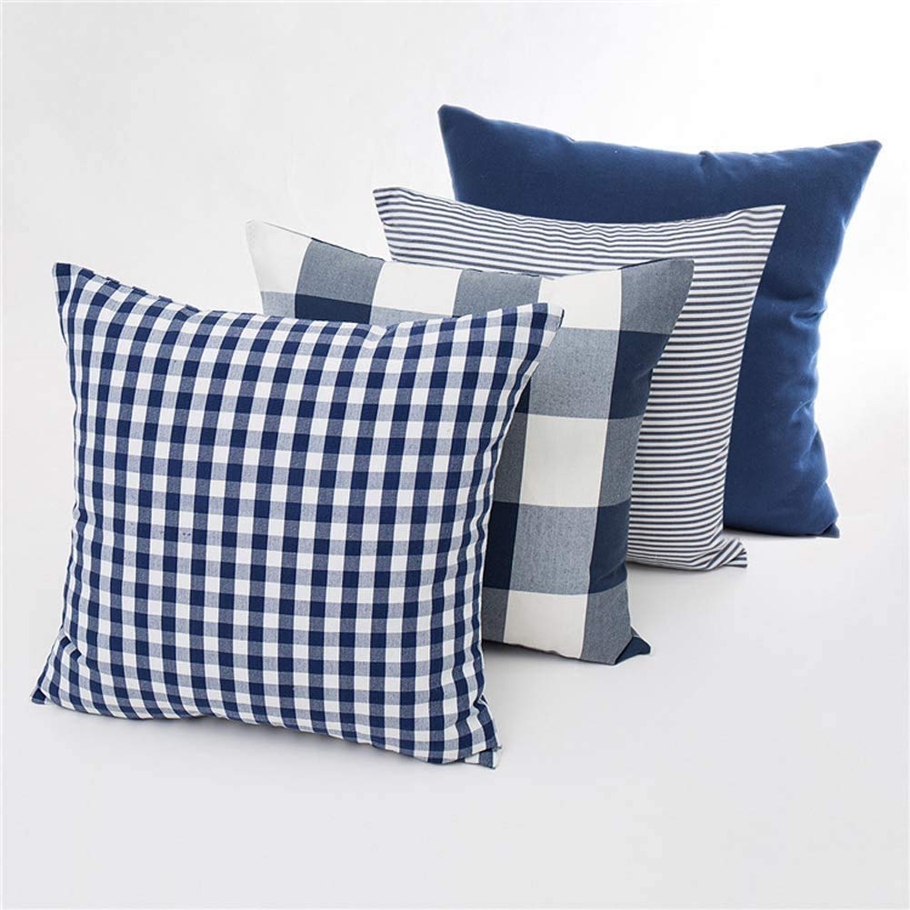 HOPLEE - Set di 2 federe per cuscino, motivo a quadretti, 40,6 x 40,6 cm, colore: Blu navy