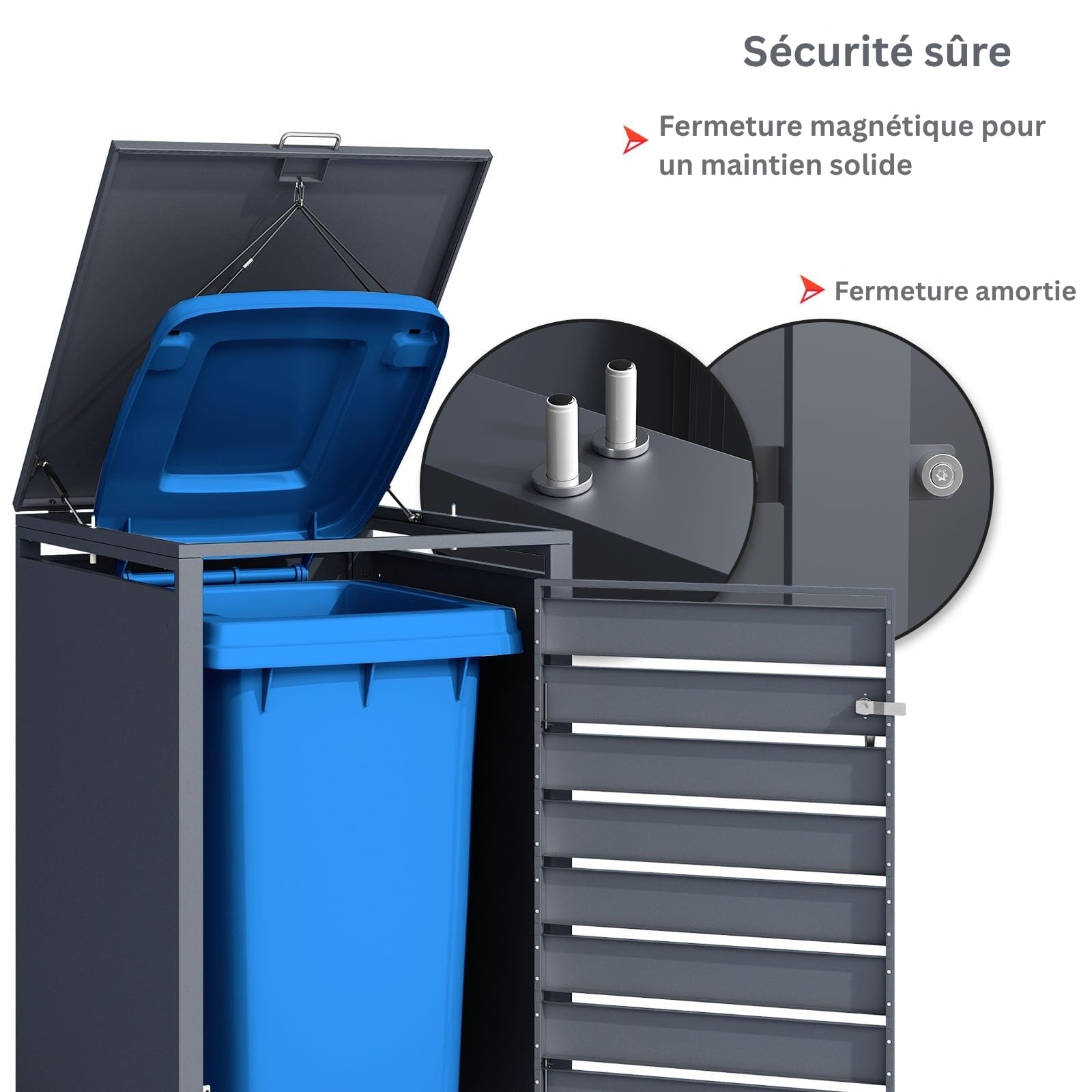 Abri poubelles avec décor Bois, Structure en Acier Inoxydable | 1 à 3 Portes | Rangement poubelles de 60 à 240 L – Anthracite avec décor Bois (Gris foncé Magnus, 68 × 80 × 116 cm (1 Porte))