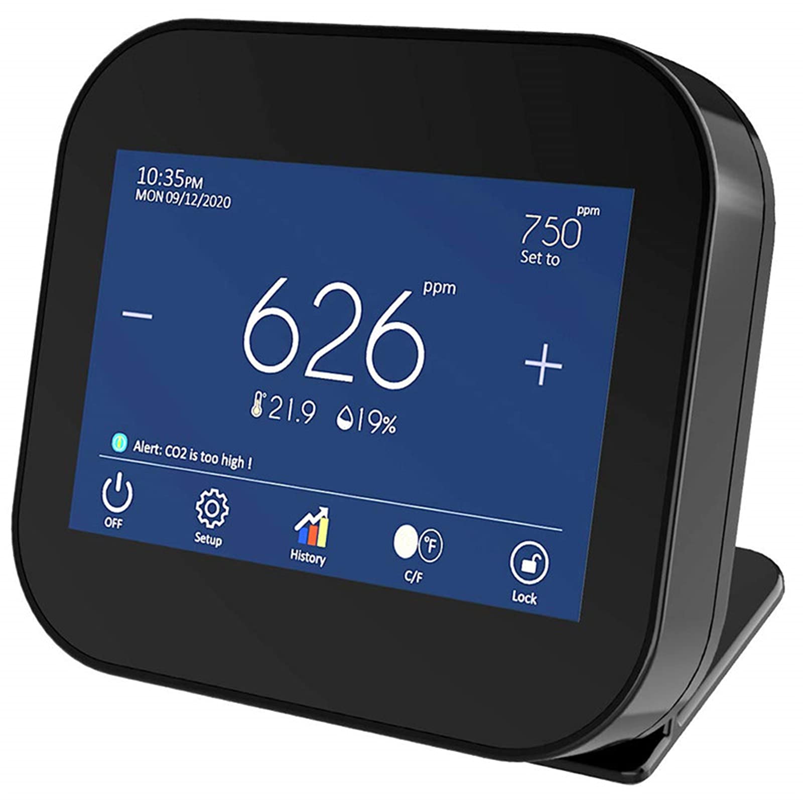 Compteur de CO2 et moniteur de la qualité de l'air domestique noir 0-10000 ppm