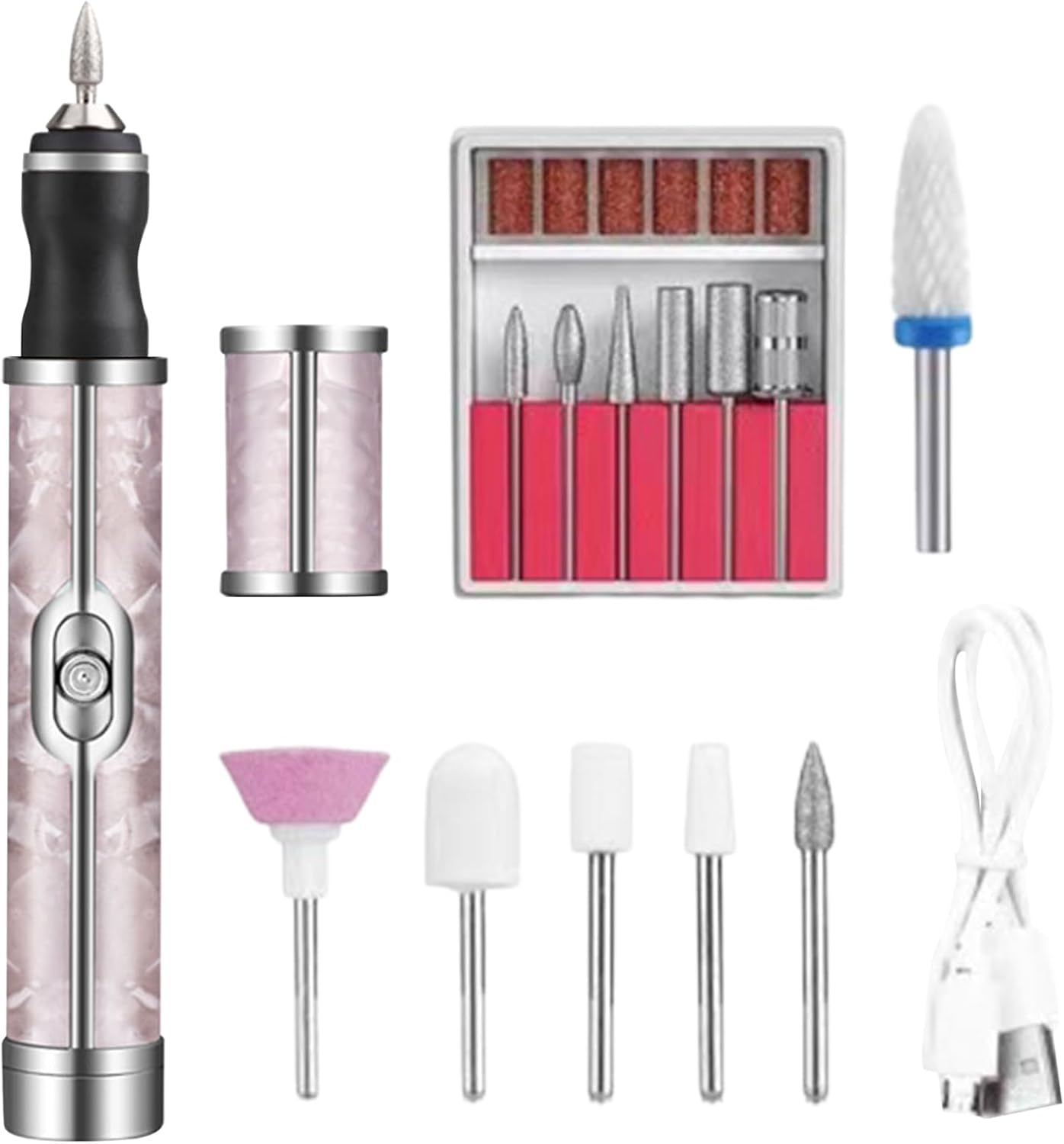 Nail File Drill, Electric Nail Drill, Manicure Drilling Kit with Ergonomic and Lightweight Design for Gel Polish or Acrylic Nails Removal, 5.31×0.79 Inches