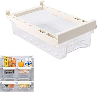 Diskary Bacs de Rangement pour Tiroir de Réfrigérateur, Pull Out avec Poignée, Boîte de Organiseur pour Support D'étagère de Frigo, Récipient pour la Nourriture Boissons Oeufs Fruit (Sans Partition)
