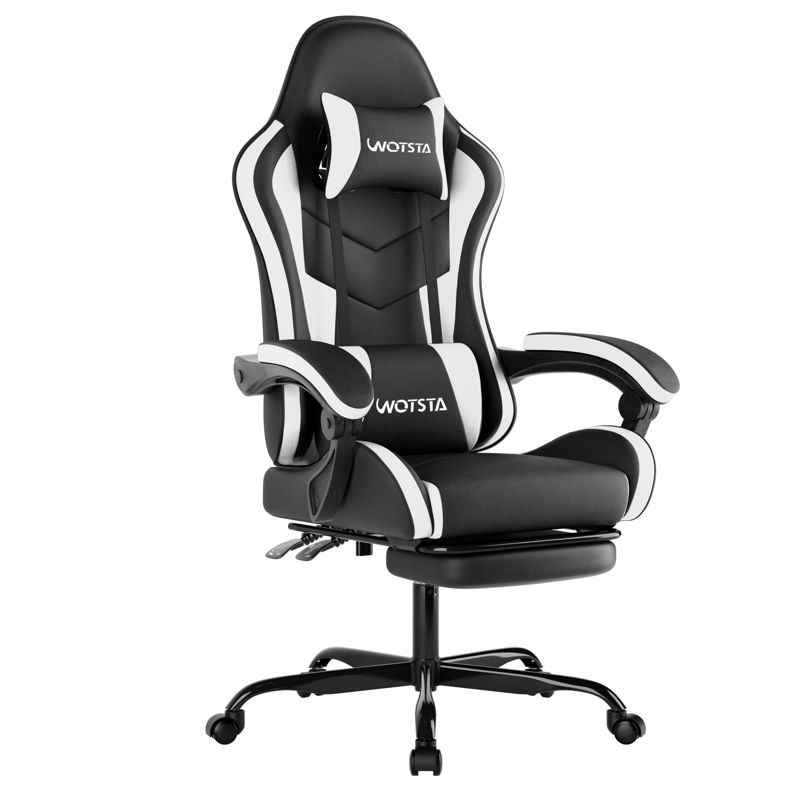 Gaming Chair, Ergonomic Office Chair with Footrest, Adjustable Height and Folding Backrest, Adult Gamer Chair with Massage, PC Chair with Headrest, 120 kg