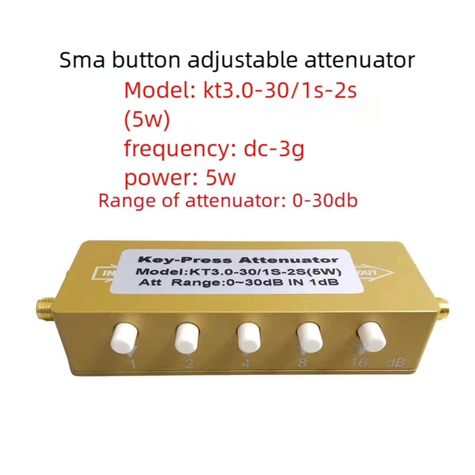 regolabile Attenuatore regolabile con pulsante tipo SMA SMA-KK DC-2.5/3/4GHz 0-30/60/90dB 2/5W pressione tasto(0-30dB0-3GHz 5W)