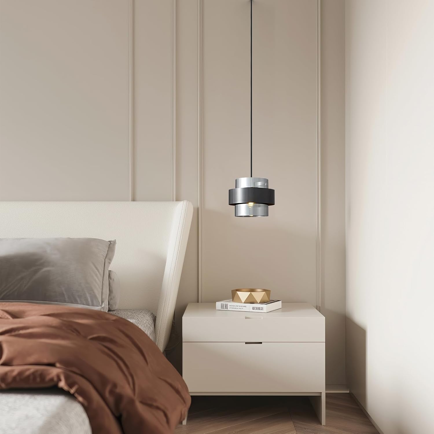 Modern Black Pendant Lights Kitchen Island Vintage Glass Pendant Light with Smoked Gray Glass Cylinder Shade 1-Light Adjustable Ceiling Hanging Light Fixture for Dining Room Bedroom