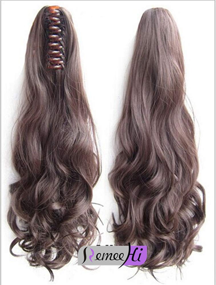 Remeehi Body Wavy Claw Clip Ponytail Hair Extensions Real Human Hair Ponytails Hairpiece 22inch (125g 18/613#)