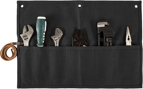 Chisel Roll,Small Tool Roll Pouch,Tool Roll Bag Organizer, Heavy Duty Waxed Canvas Tool Bag, Multi-Purpose Roll-Up Storage Bag for Hand Tools Holder with 6 Pockets Wrench Roll Up Pouch
