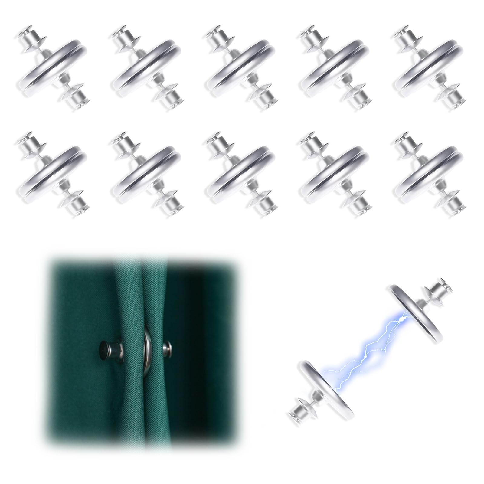 Xazuninsu Silver 10 Pairs Curtain Magnets,Heavy Duty Button Magnetic Curtain Clips Light Leakage Prevention Keep Curtain Closed For Home Bedroom Bathroom
