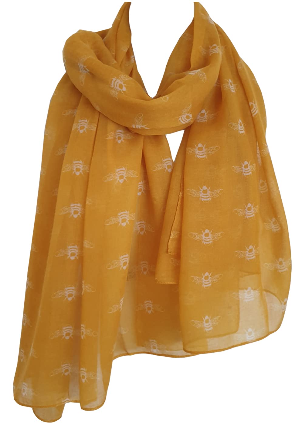 Glamlondon Women's Mustard Bumble Bee Print Scarf Lightweight Fashion Oversize Wrap (Mustard)