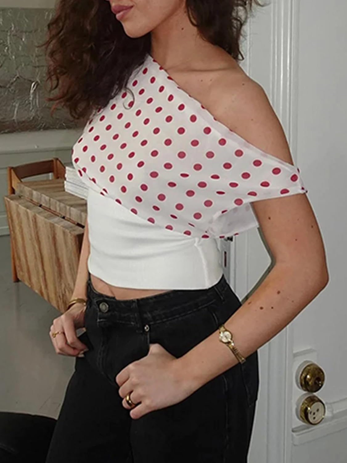 YELAIVP Polka Dot Off Shoulder Tops for Women Backless Tie Slim Waist Sleeveless Shirts Y2K Going Out Crop Tank Top - Image 6