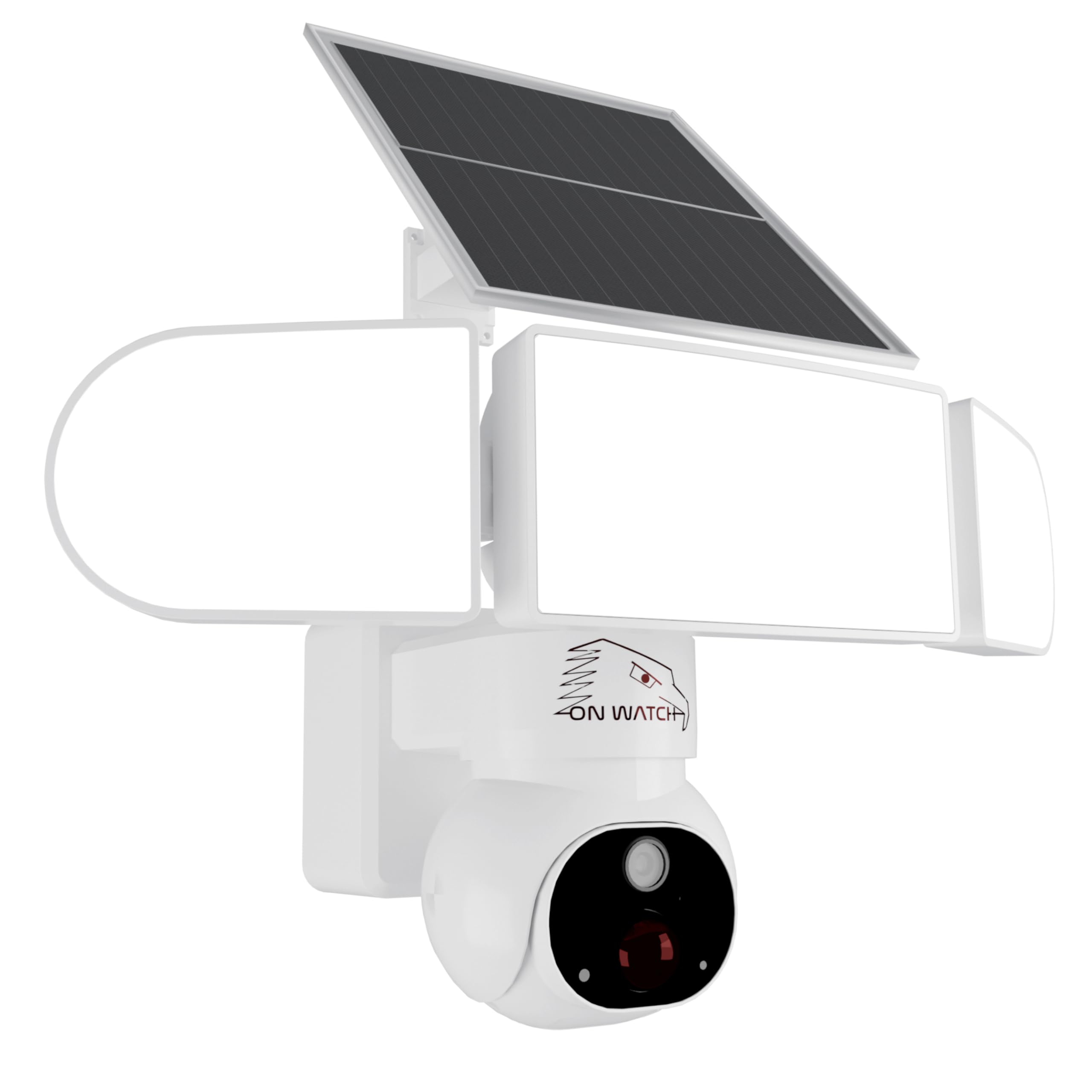 ON WATCHSolar Floodlight Security Camera Wireless Outdoor, Motion-Activated Recording/Notification/2000LM Floodlight/105dB Siren, 360° Pan/Tilt, 2K, WiFi, HD Live View/Talk, Free Local 64GB Storage