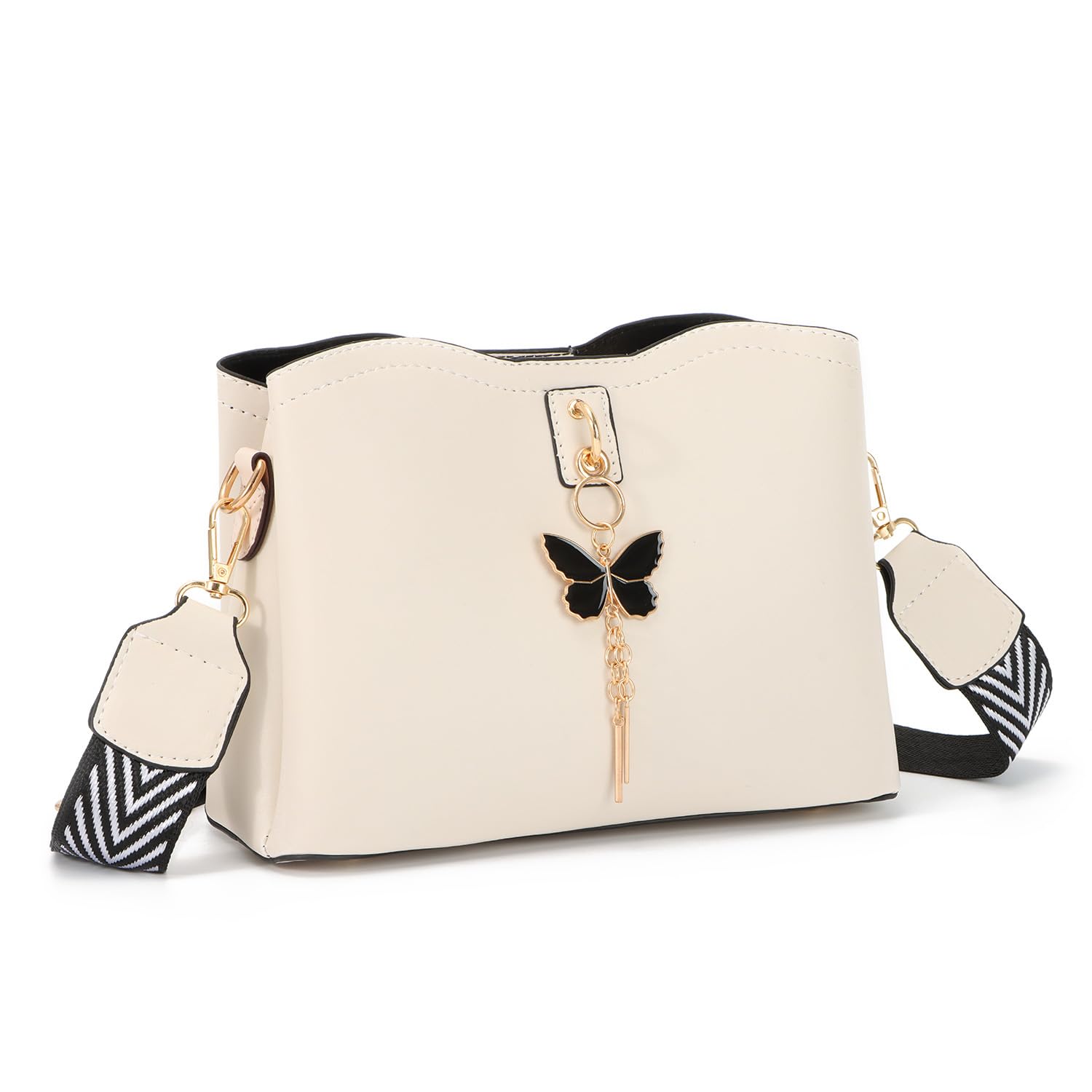 Oweisong Leather Butterfly Purse for Women Small Trendy Crossbody Shoulder Bag Ladies Fashion Cute White Handbags