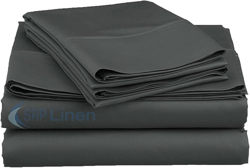 SRP Linen Juego de sábanas de 500 hilos súper suaves extra profundos tamaño KingEastern King color gris elefante sólido para hasta 24 pulgadas de