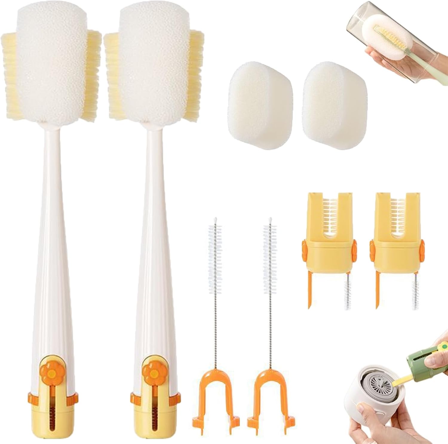 5 in 1 Bottle Cleaning Brush Set, 5 in 1 Water Bottle Brushes for Cleaning, Multifunctional Portable Bottle Brush Kit for Water Bottles, Travel Mugs, Cups and Kitchen Use (Green*2pcs)