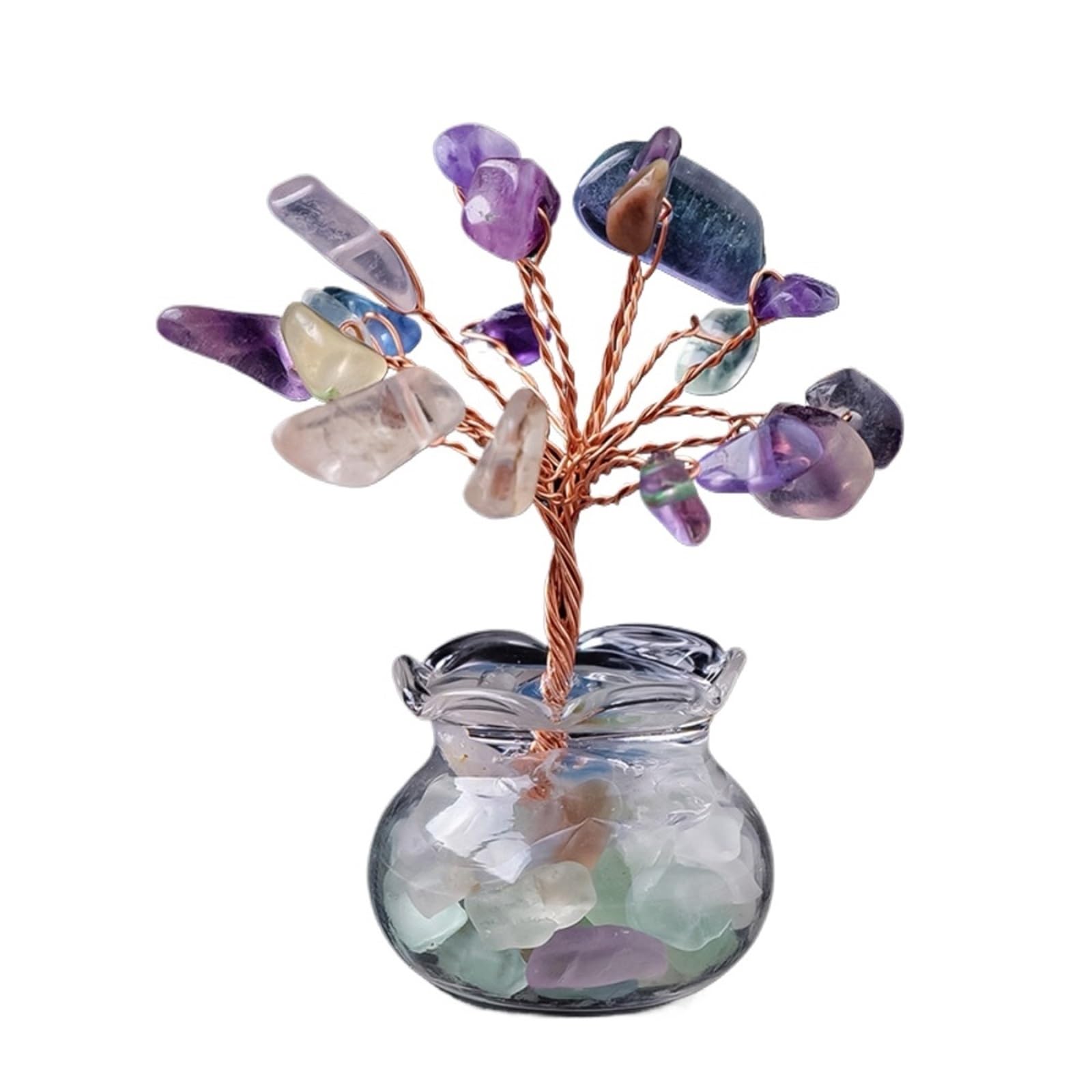 2Pcs Natural Crystal Tree - Lucky Stone Bonsai Ornament for Home & Office Decor(Colorful fluorite)