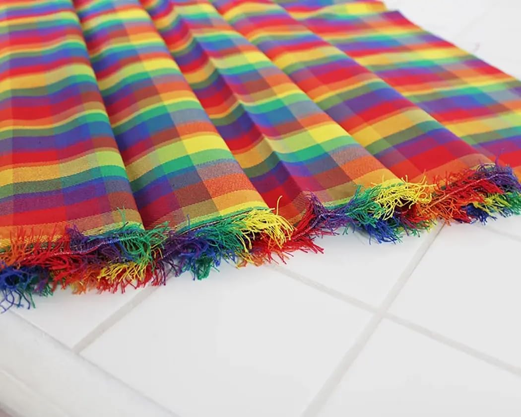 Glamour Secrets Rainbow Tartan Fabric - Bright Multicolour Tartan Check - Polyviscose Craft Fabric Material Metre