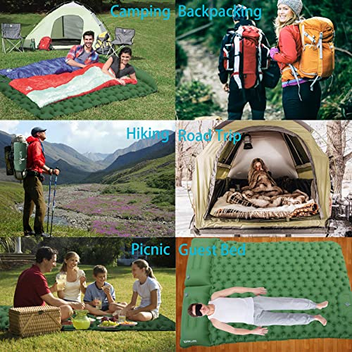 Suftmuol Double Camping Sleeping Pad For Camping Hiking Backpacking 2 Person Self Inflating Sleeping Mat Portable Ultralight Compact Green #TOP3