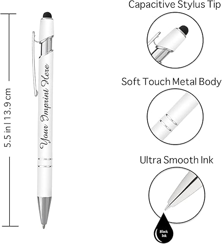 Miniatura 2 de ExpressDesigns - Bolígrafos personalizados - Bolígrafo de goma suave al tacto con punta de lápiz capacitivo, bolígrafo de metal premium, tinta