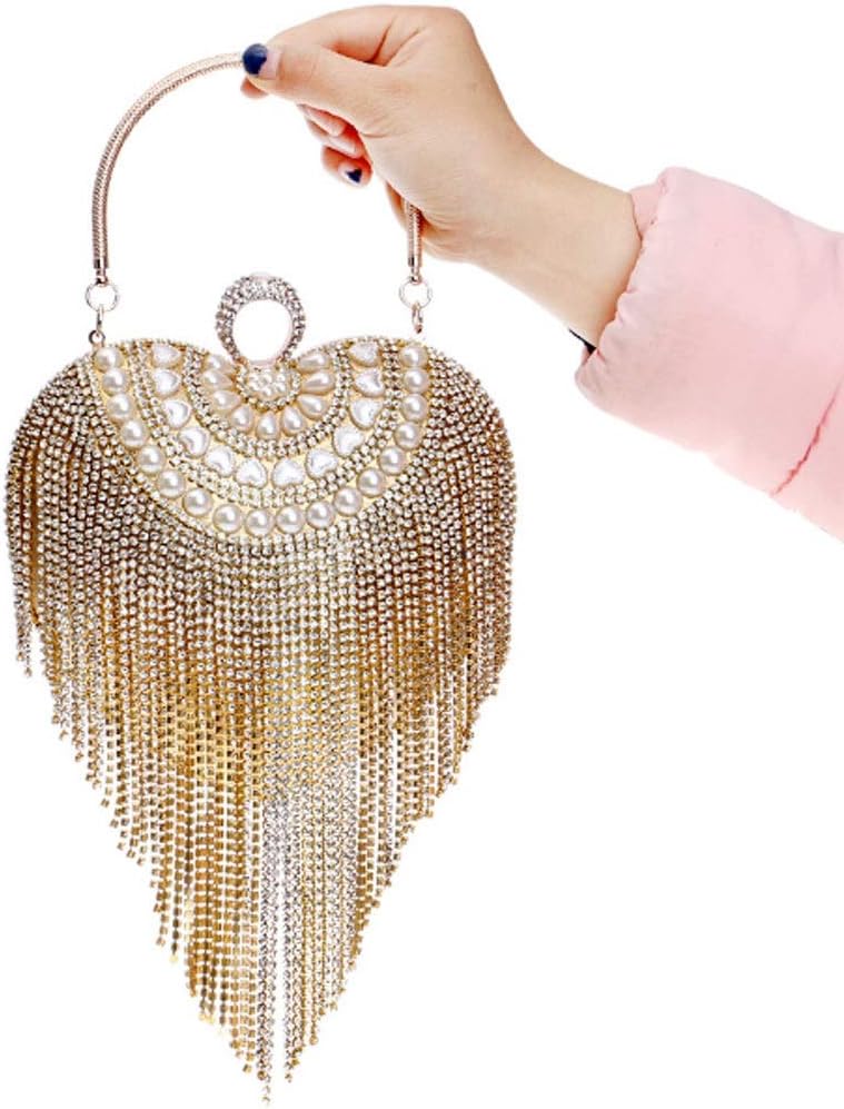 ゴールドディナーバッグ、女性のクリスタルイブニングクラッチバッグタッセルウェディングパーティーハンドバッグ
