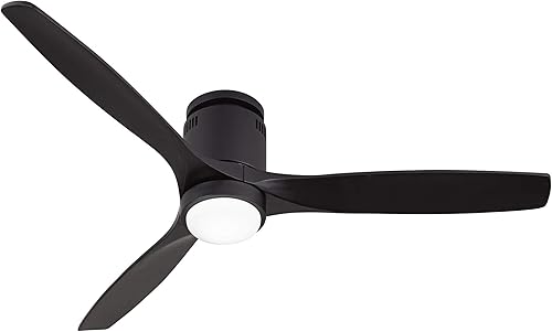 Miniatura 8 de Casa Vieja Ventilador de techo moderno de 3 aspas hilado por viento de 52 pulgadas con luz LED regulable, control remoto, madera maciza negra mate