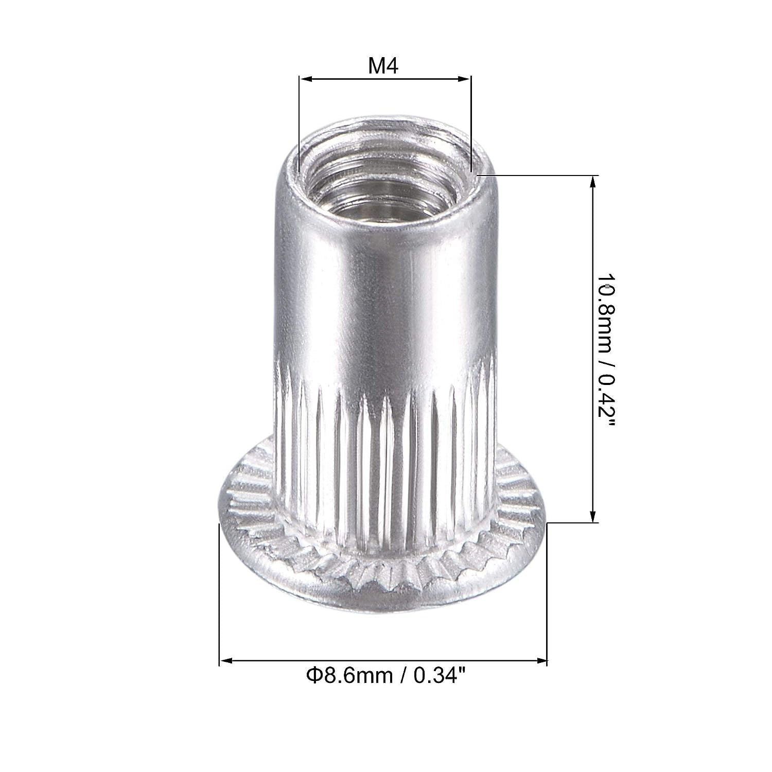 Veda, Set di 50 inserti filettati M4 in alluminio, con foro di 4 mm