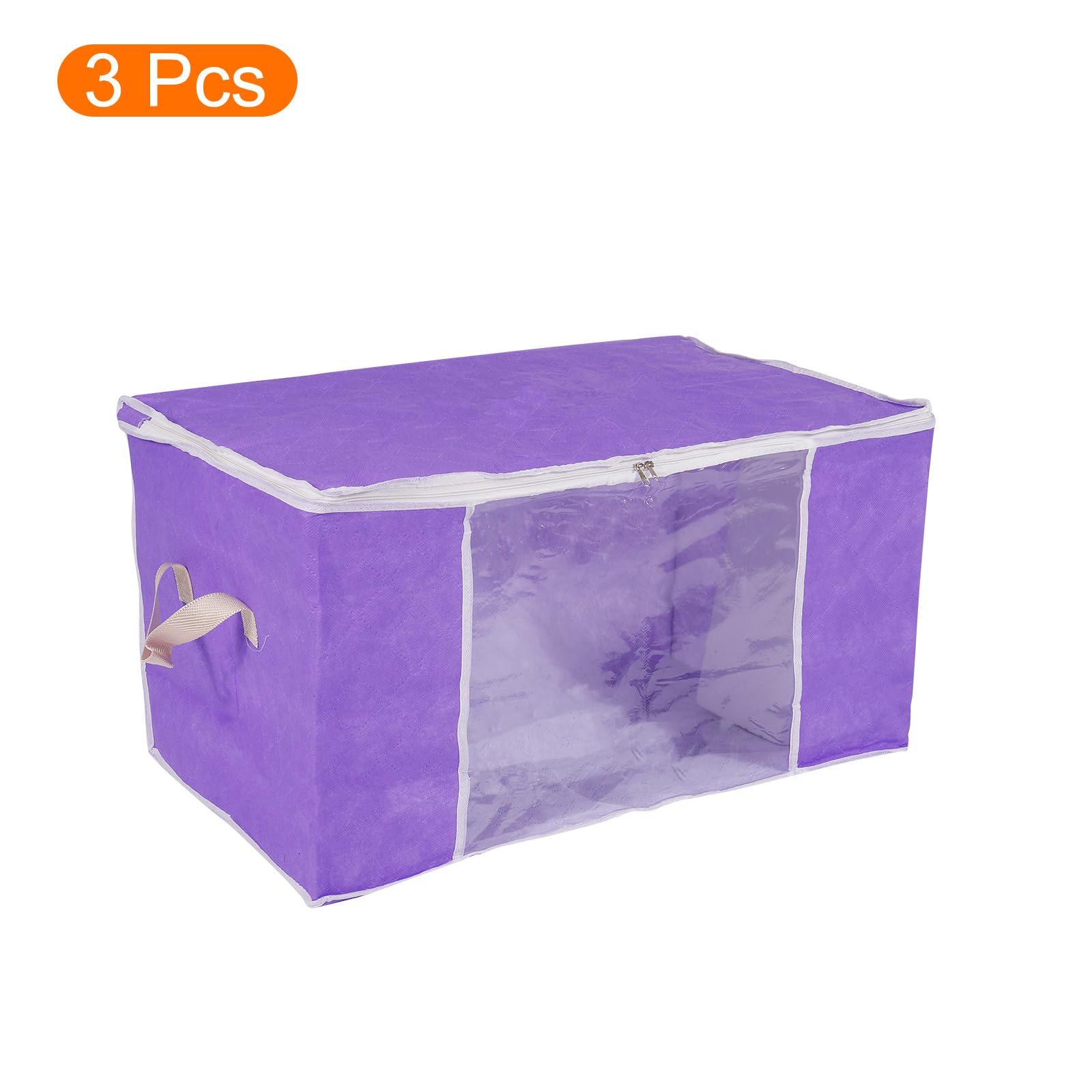 QUARKZMAN Vestiti Conservazione Borsa 3pz Pieghevole Conservazione Cestini per Vestiti Piumini Conservazione Borse con Rinforzato Maniglia Robusto Cerniera Armadio Organizzatore -Viola