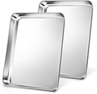 2Pcs Baking Sheet Pan Set, Joyfair Stainless Steel Cookie Sheets, Commercial Metal Pans Toaster Oven Tray Bakeware for Jelly Roll/Bread/Bacon, Heavy Gauge, Rust-free & Dishwasher Safe (17.5 Inch)