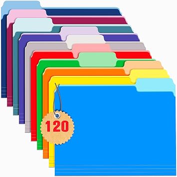 WEMEMORN 120 Pack مجلدات ملفات ملونة بلونين 8.5 &times; 11 بوصة ، 1/3 مجلدات ملفات علامات التبويب حجم الرسالة ، ألوان متنوعة ، 10 مجلد ملف ملون, مجلدات الصفحة الرئيسية لمكتب إدارة الأعمال المدرسية