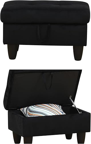 Miniatura 6 de Sofá seccional en forma de L con diván y otomana de almacenamiento, sofá modular convertible de 3 piezas para juegos de muebles de sala y negro