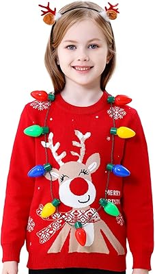 Light Up Ugly Christmas Sweater Kids Girls Boys Snowman Reindeer Xmas Holiday LED Pullover Sweater 2-9 Yeas Old