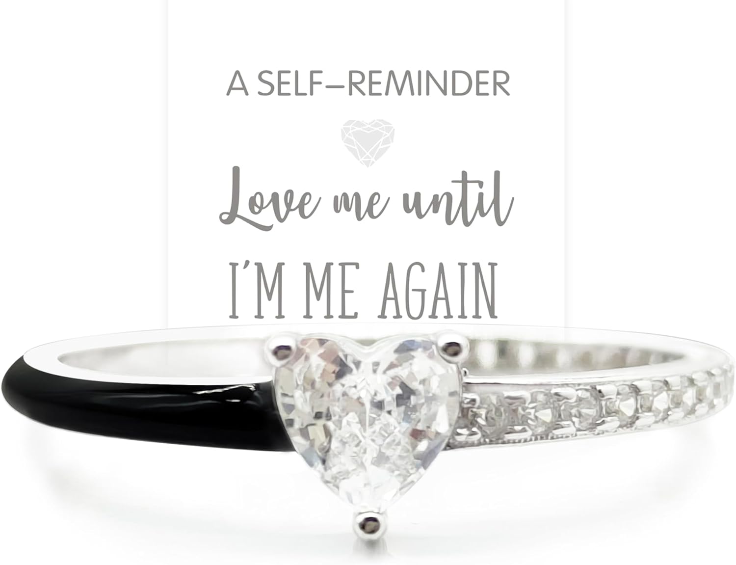 Love Me Until I'M Me Again Black Heart-Cut Half Enamel Ring, Black Heart Self-Love Ring, Jewelry Birthday Gifts for Women, Daughter, Wife, Friends