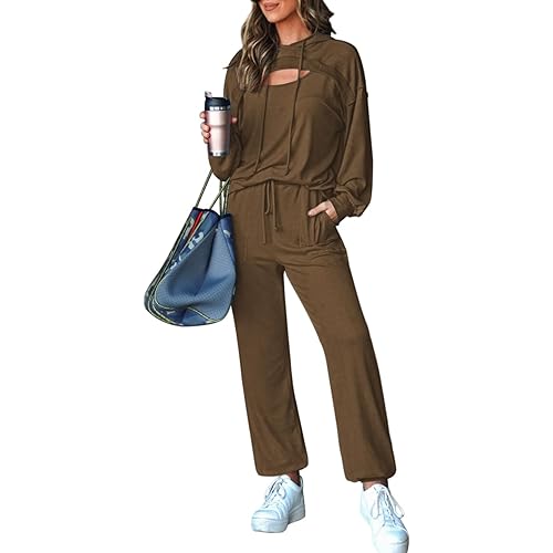 Pink Queen Womens 2 Piece Sweatsuit Outfits Long Sleeve Cutout Hoodies and Drawstring Pants Tracksuit Lounge Set with Pockets