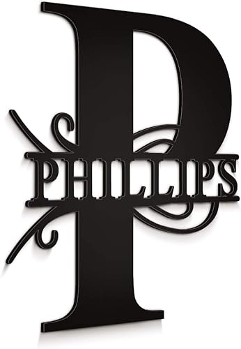 JASS GRAPHIX Phillips - Letrero de aluminio negro con monograma de 12 pulgadas, decoración de pared para puerta, letrero de apellido para el hogar