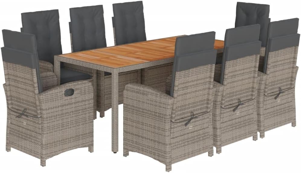 vidaXL 9-Piece Gray Poly Rattan Patio Dining Set