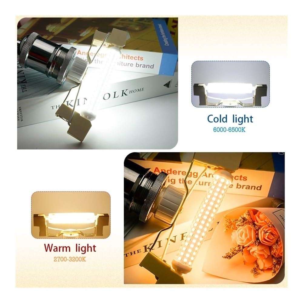 1fortunate Ampoules, Lot de 20 Lampes LED en céramique, AC220V R7S 2835SMD 78mm/118mm, lumière LED à intensité Variable sans Scintillement(Warm White 220V,9W 118mm)