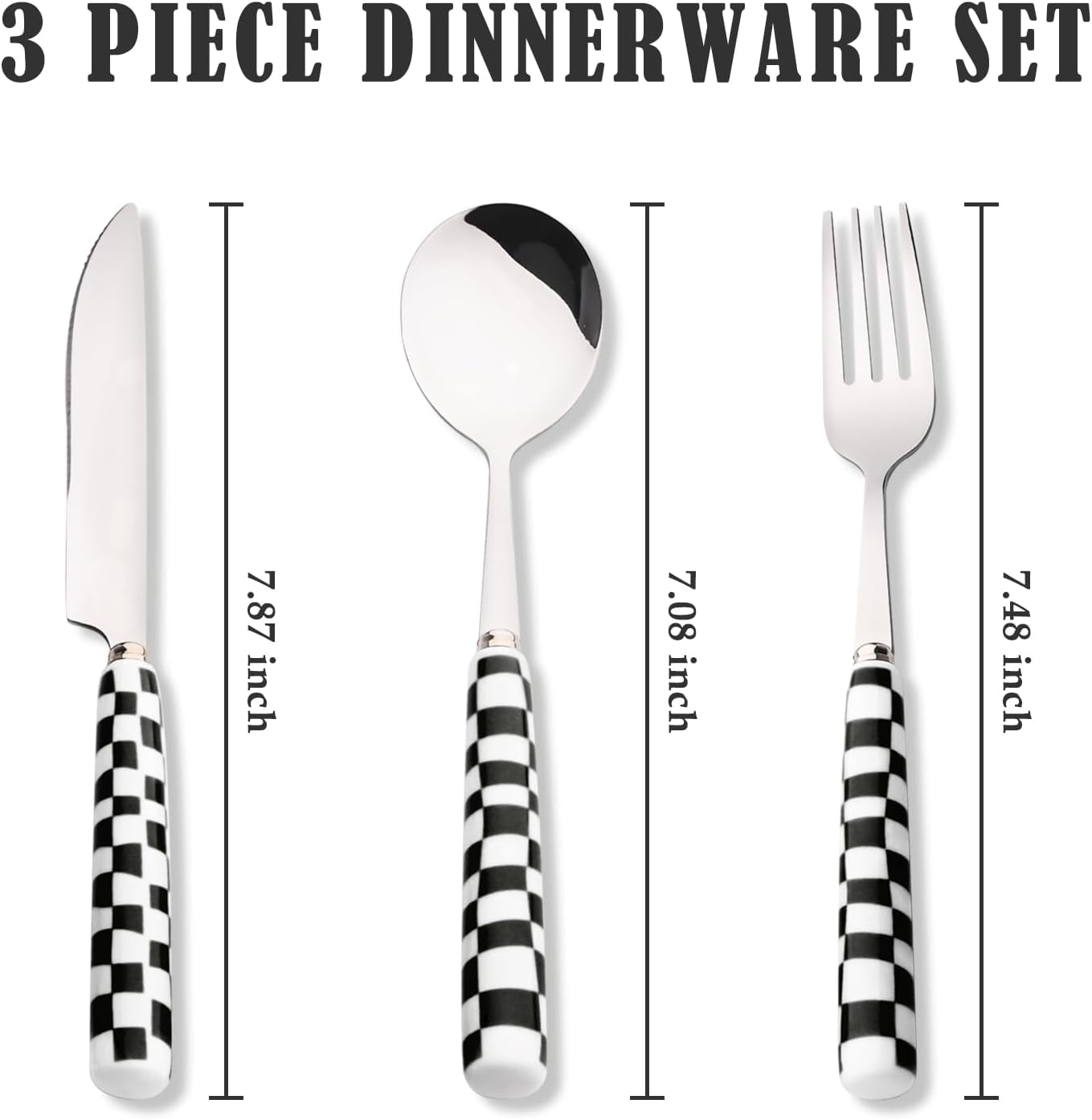 Koythin 3-Piece Black Check Stainless Steel Cutlery Set image 2