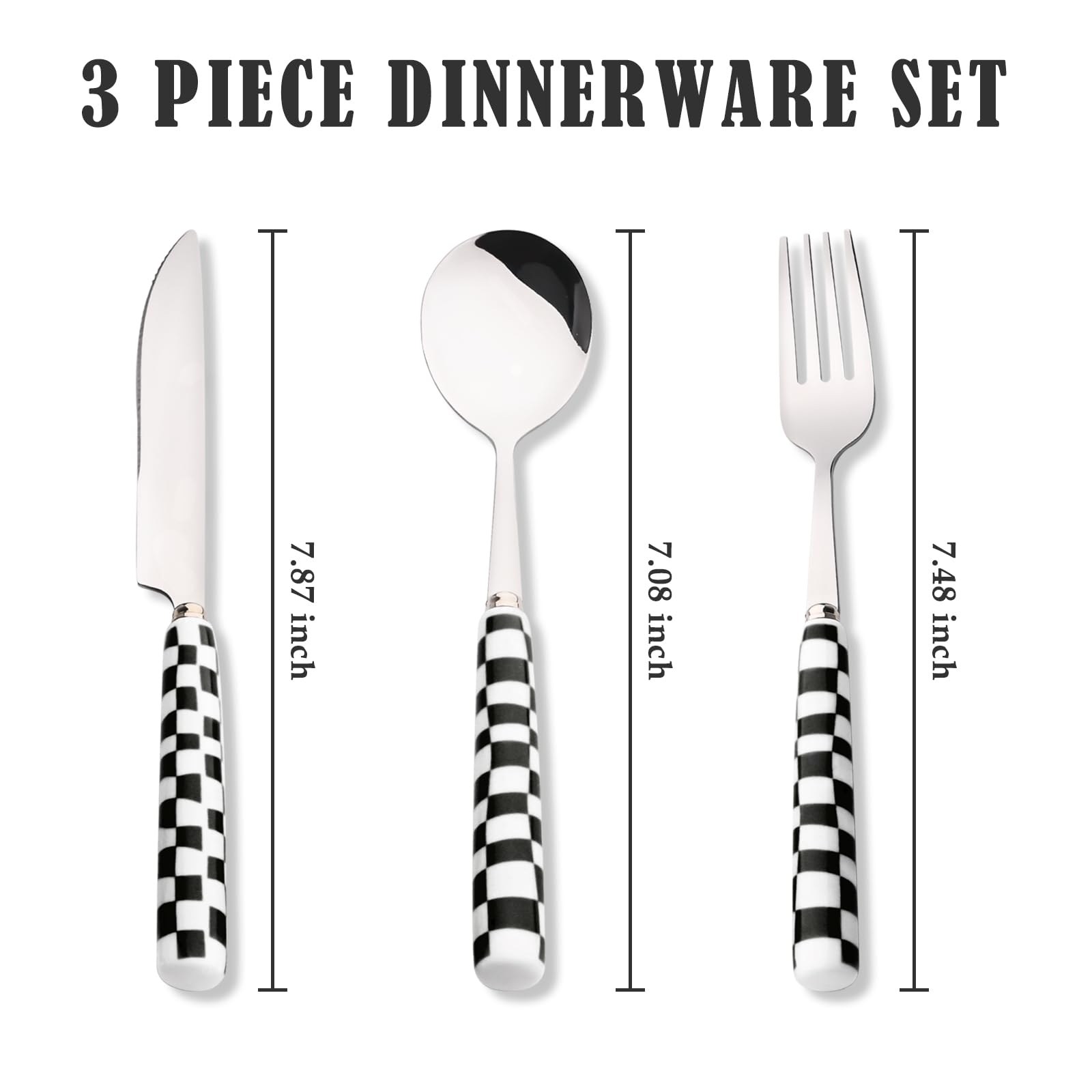 Koythin 3-Piece Black Check Stainless Steel Cutlery Set — Amazon image 2