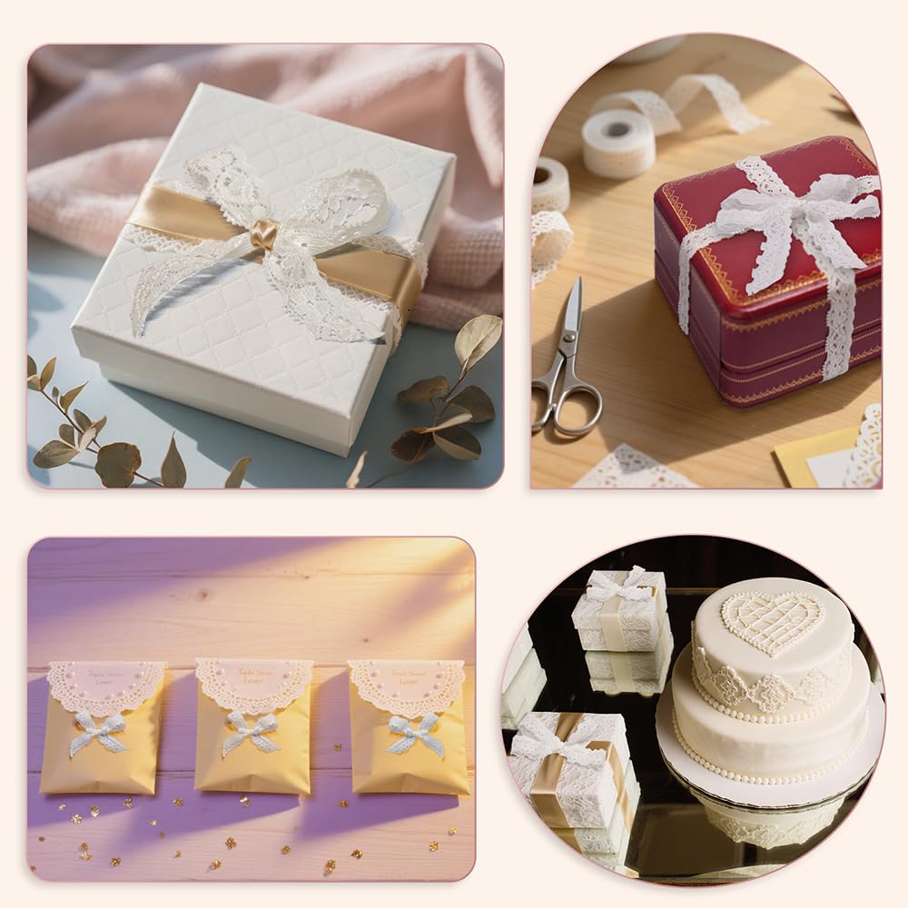 30 Yards White Lace Ribbon, 0.6 inch Narrow Elastic Lace Trim, Elegant Trim for Crafting, Gift Wrapping, Dress Embellishment, Wedding Decor, Bow Making & Sewing Crafts