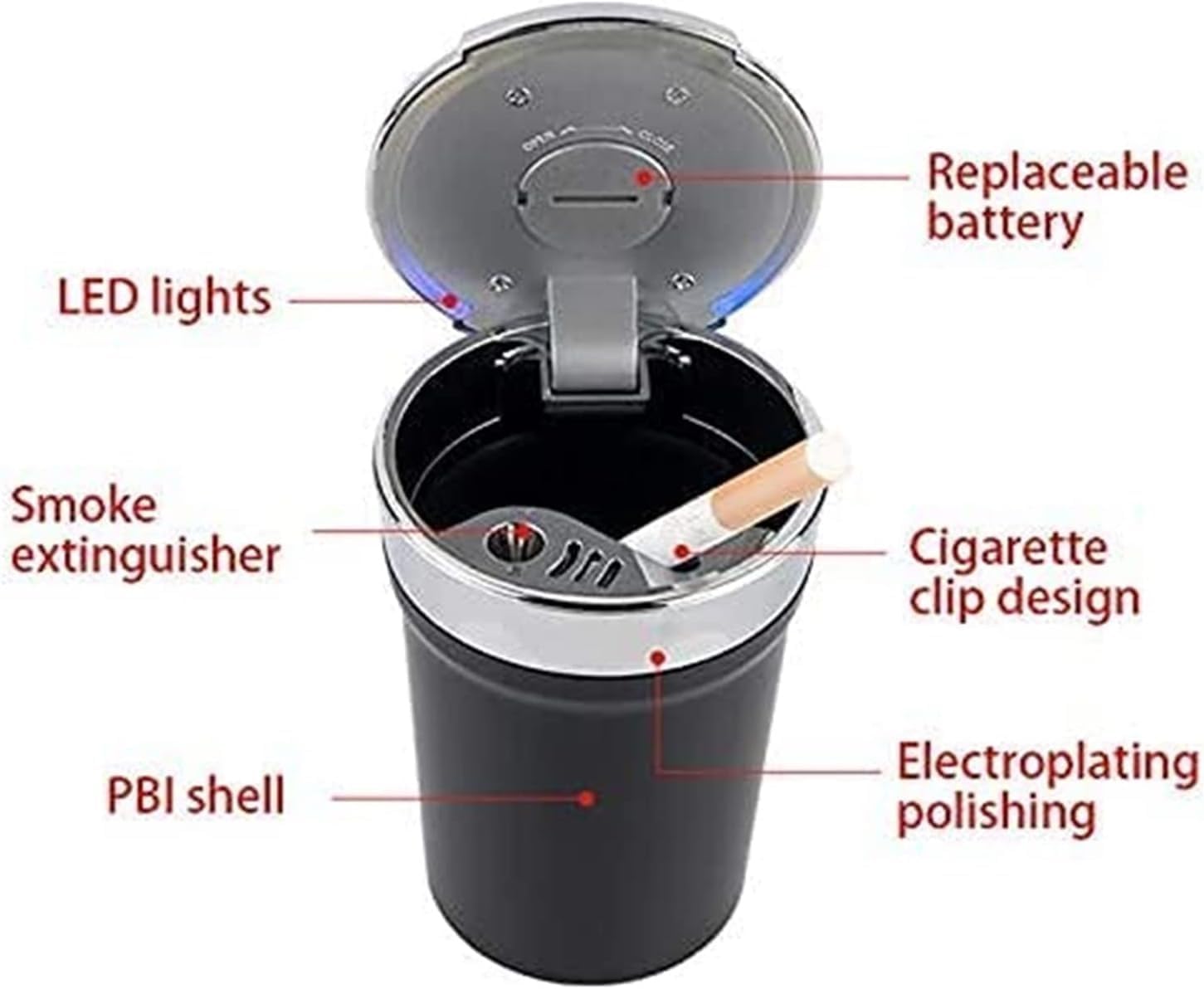 Car Ashtray with lid Smell Proof, Car Cylinder Portable with Blue LED Light Lighter Cylinder Stand Cylinder Cup Holder Mini Car Trash Can for Most Car Cup Holder