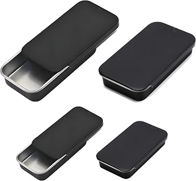 4-Piece Black Slide-Top Metal Tins, 9.1 cm x 6.1 cm x 2 cm