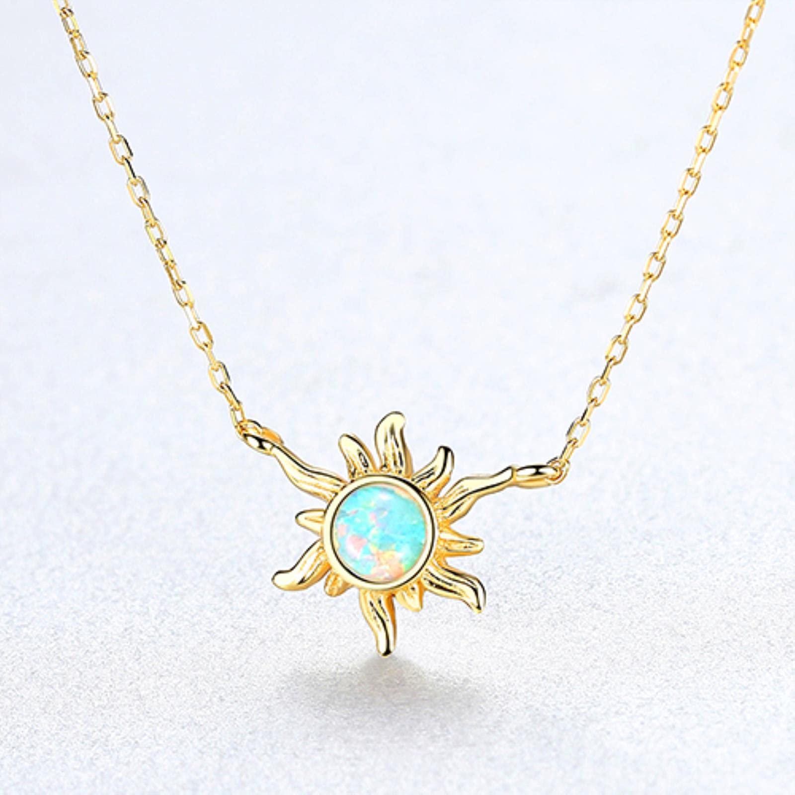 Lokiloki Women's White Gold,Gold,Silver Genuine 925 Sterling Silver Sun Flower Fire Opal Pendant Necklace For Personality 3 Colors Charm Necklace Jewelry
