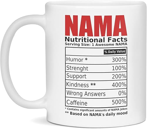 Nama Nutritional Facts Label - Taza divertida para Nama, 11 onzas, color blanco